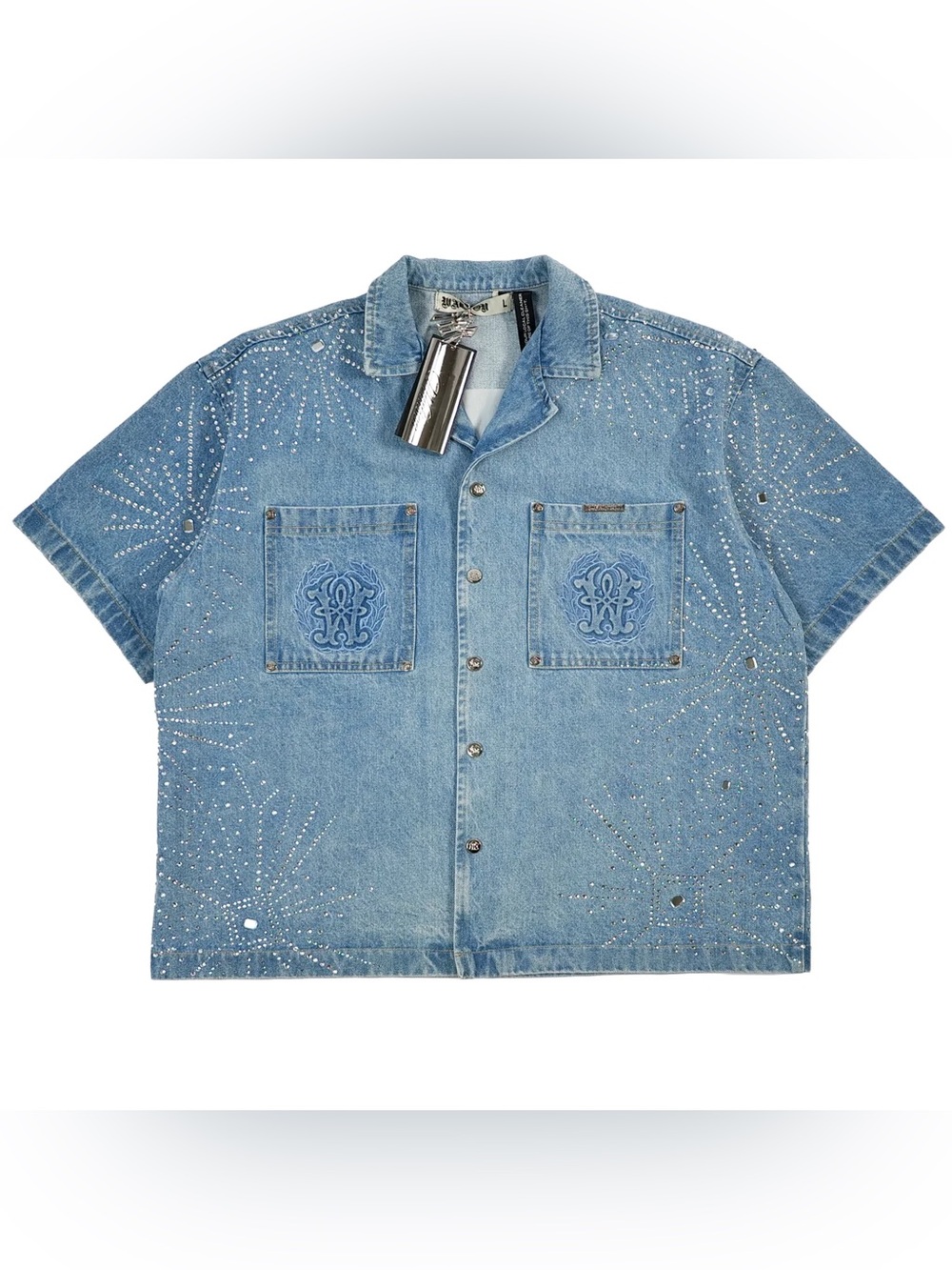 WATSON LIGHT WASH DENIM EMBELLISHED WORK SHIRT